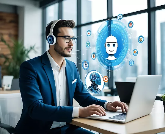 A diverse team of professionals collaborating in a modern office.