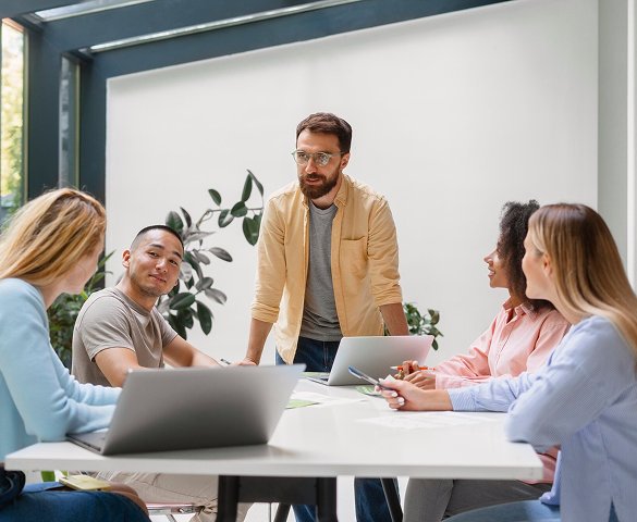 Team collaborating on a marketing strategy